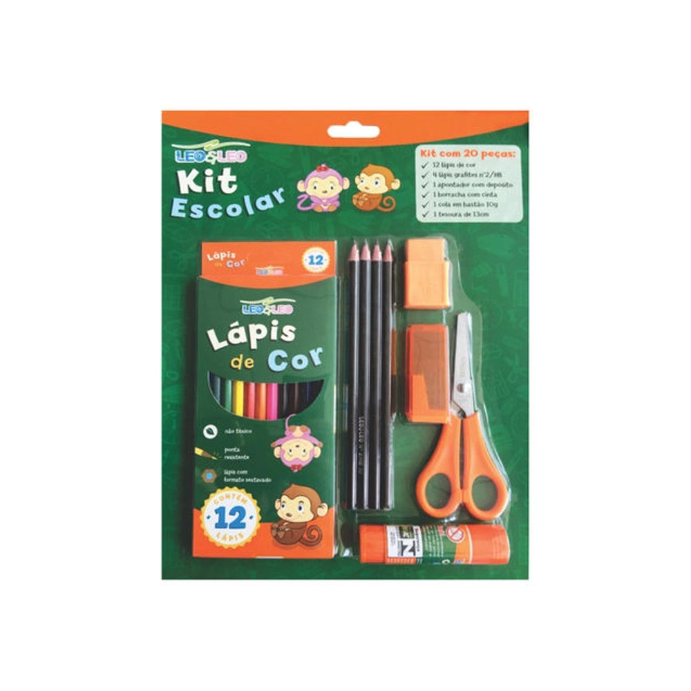 Kit Escolar Colorido Com 20 Peças 4203 Leo E Leo<br> Kit Escolar Colorido Com 20 Peças 4203 Leo E Leo<br>