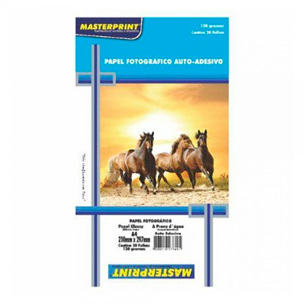 PAPEL FOTOGRÁFICO GLOSSY TAMANHO A4 AUTO-ADESIVO 130G MASTERPRINT C/20FL PAPEL FOTOGRÁFICO GLOSSY TAMANHO A4 AUTO-ADESIVO 130G MASTERPRINT C/20FL