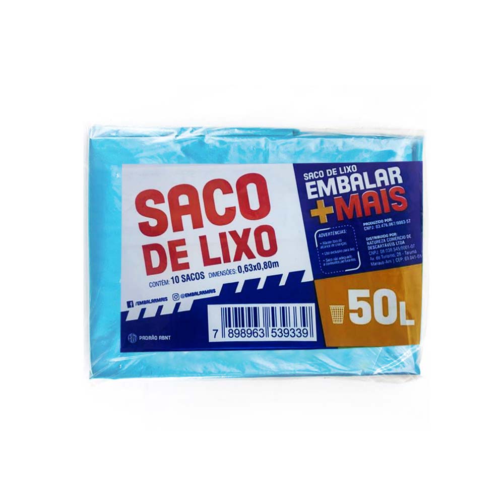 SACO LIXO 50LTS 63x80CM COM 10 UNIDADES - EMBALAR MAIS SACO LIXO 50LTS 63x80CM COM 10 UNIDADES - EMBALAR MAIS