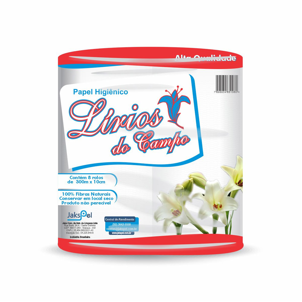 PAPEL HIGIÊNICO 300MT 100% CELULOSE LÍRIO DO CAMPO COM 8 UN PAPEL HIGIÊNICO 300MT 100% CELULOSE LÍRIO DO CAMPO COM 8 UN