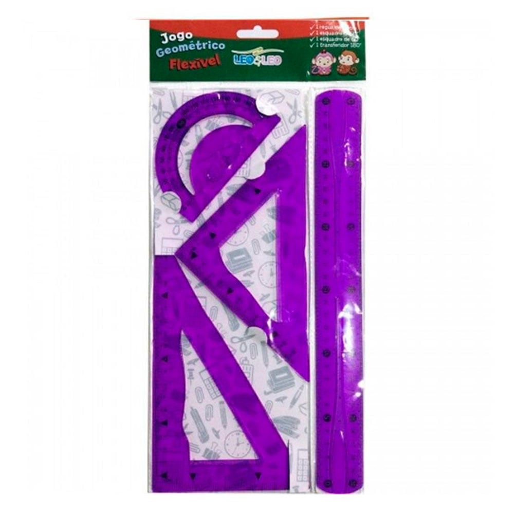 JOGO DE REGUA GEOMETRICA FLEXIVEL 4 PECAS - LEO & LEO JOGO DE REGUA GEOMETRICA FLEXIVEL 4 PECAS - LEO & LEO