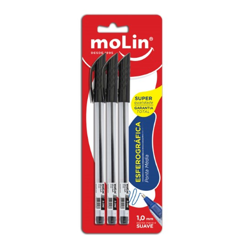 CANETA ESFEROGRÁFICA MÉDIA BLISTER C/ 3 UNIDADES BLISTER - MOLIN  CANETA ESFEROGRÁFICA MÉDIA BLISTER C/ 3 UNIDADES BLISTER - MOLIN