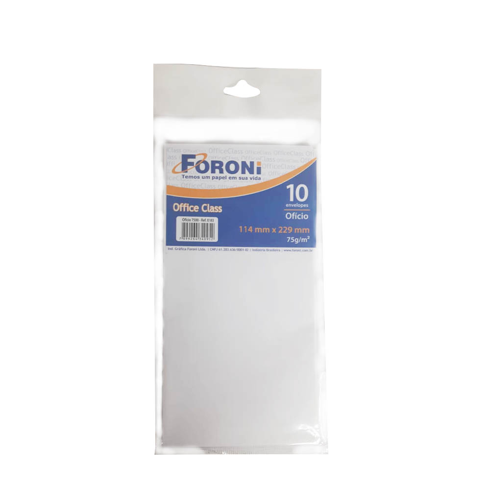 ENVELOPE DE PAPEL 11X22 OFÍCIO BRANCO C/10 UNIDADES BLISTER - FORONI ENVELOPE DE PAPEL 11X22 OFÍCIO BRANCO C/10 UNIDADES BLISTER - FORONI