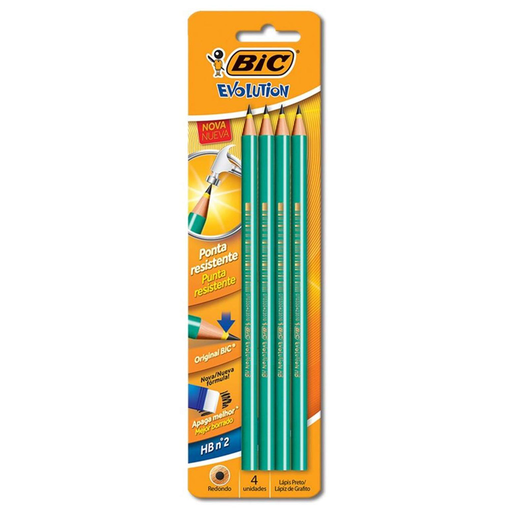 Lápis preto n.2 Evolution redondo Blister c/ 4 unidades - BIC <br>             Lápis preto n.2 Evolution redondo Blister c/ 4 unidades - BIC <br>