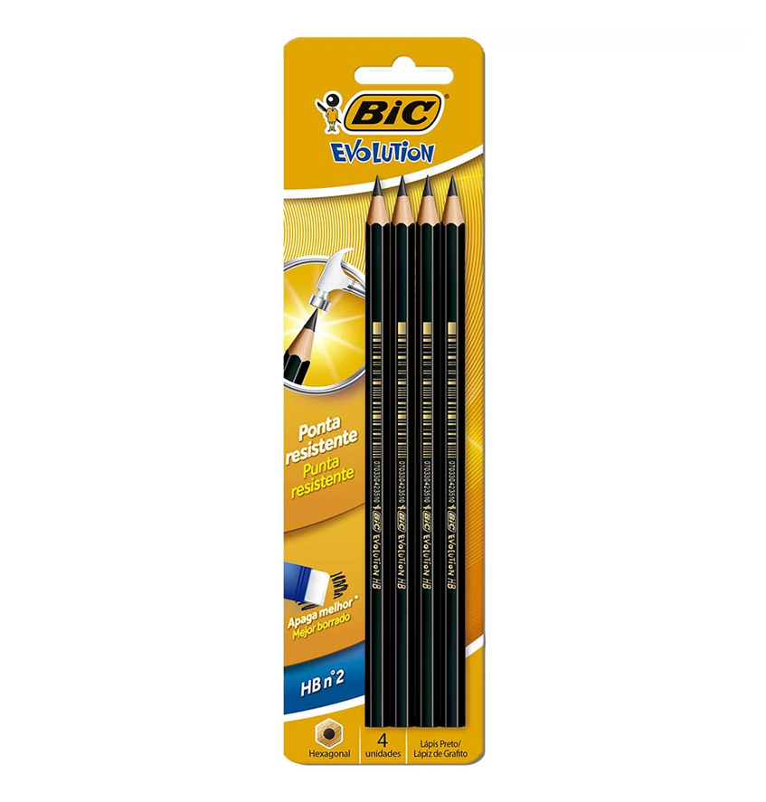 Lápis Preto Evolution Sextavado HB N2 com 4 unidades - BIC <br>       Lápis Preto Evolution Sextavado HB N2 com 4 unidades - BIC <br>