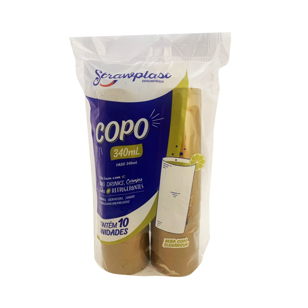 COPO PLÁSTICO DESCARTÁVEL 340ML DOURADO STRAWPLAST C/10 UNIDADES COPO PLÁSTICO DESCARTÁVEL 340ML DOURADO STRAWPLAST C/10 UNIDADES