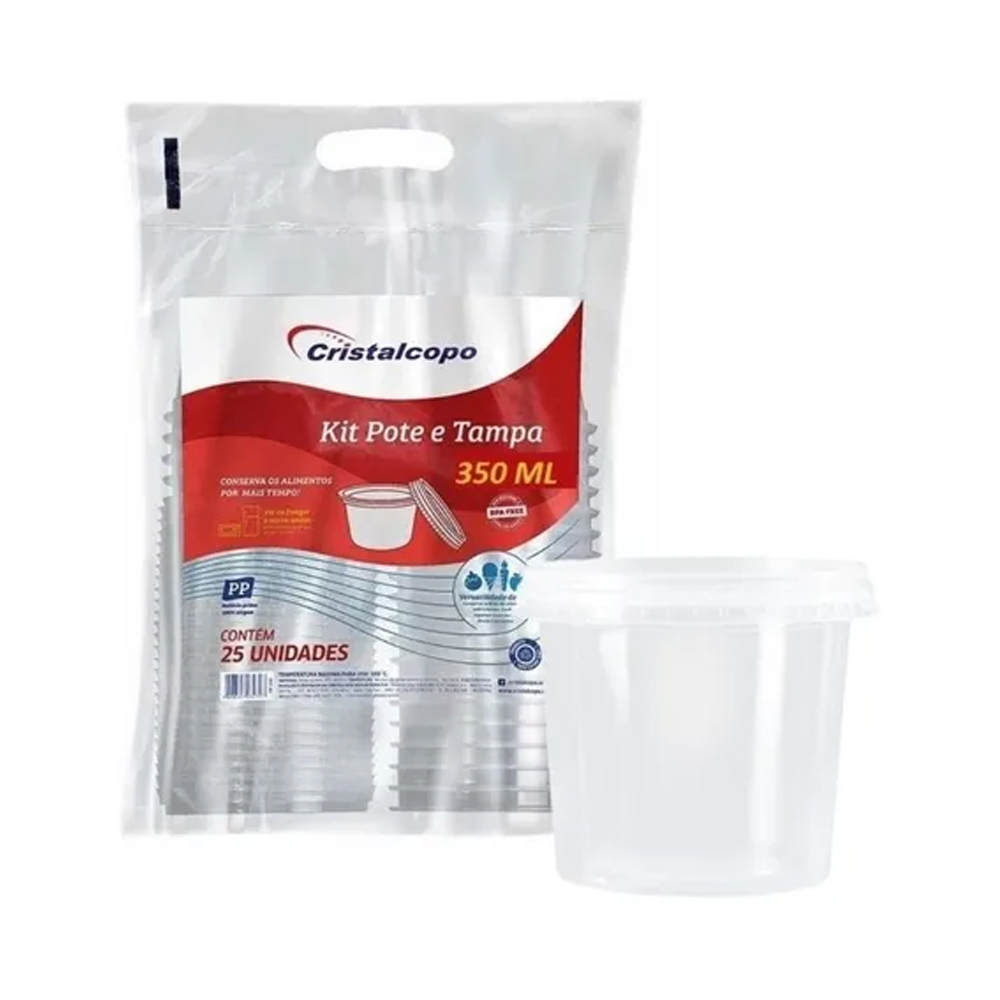 POTE COM TAMPA REDONDO 350ML COM 25 UNIDADES - CRISTALCOPO POTE COM TAMPA REDONDO 350ML COM 25 UNIDADES - CRISTALCOPO