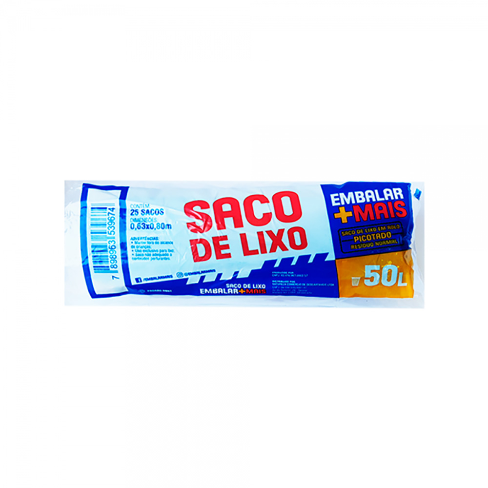 SACO DE LIXO ROLO 50 LITROS COM 25 UN - EMBALAR MAIS  SACO DE LIXO ROLO 50 LITROS COM 25 UN - EMBALAR MAIS