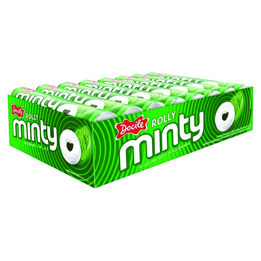 PASTILHA ROLLY MINTY TUBO HORTELÃ EXTRA FORTE 16X29G DOCILE                                                                                                                                                  PASTILHA ROLLY MINTY TUBO HORTELÃ EXTRA FORTE 16X29G DOCILE