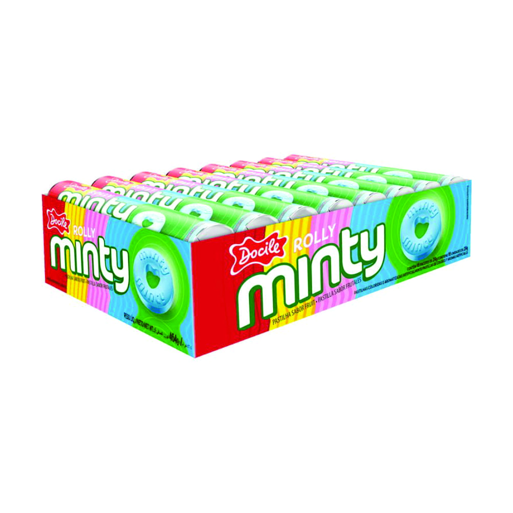 PASTILHA ROLLY MINTY TUBO FRUIT DOCILE 29G 16UN<br> PASTILHA ROLLY MINTY TUBO FRUIT DOCILE 29G 16UN<br>