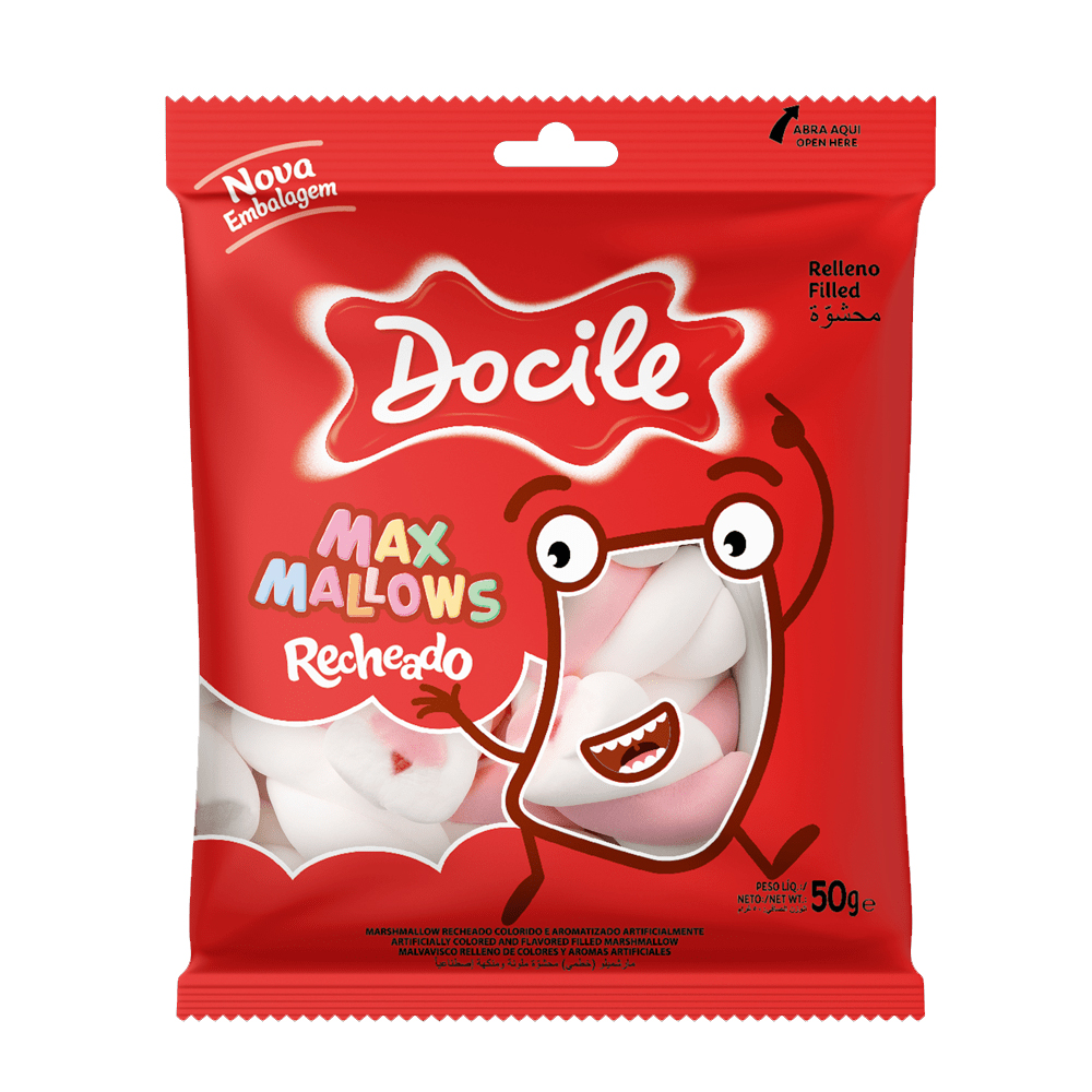 Marshmallow Recheado Twist Rosa e Branco 50g - Maxmallows - Docile  Marshmallow Recheado Twist Rosa e Branco 50g - Maxmallows - Docile