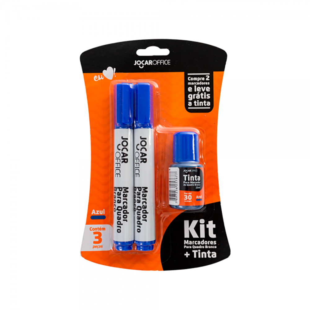 KIT MARCADOR P/QUADRO BRANCO COR AZUL C/2 UNIDADES + TINTA - JOCAR OFFICE  KIT MARCADOR P/QUADRO BRANCO COR AZUL C/2 UNIDADES + TINTA - JOCAR OFFICE