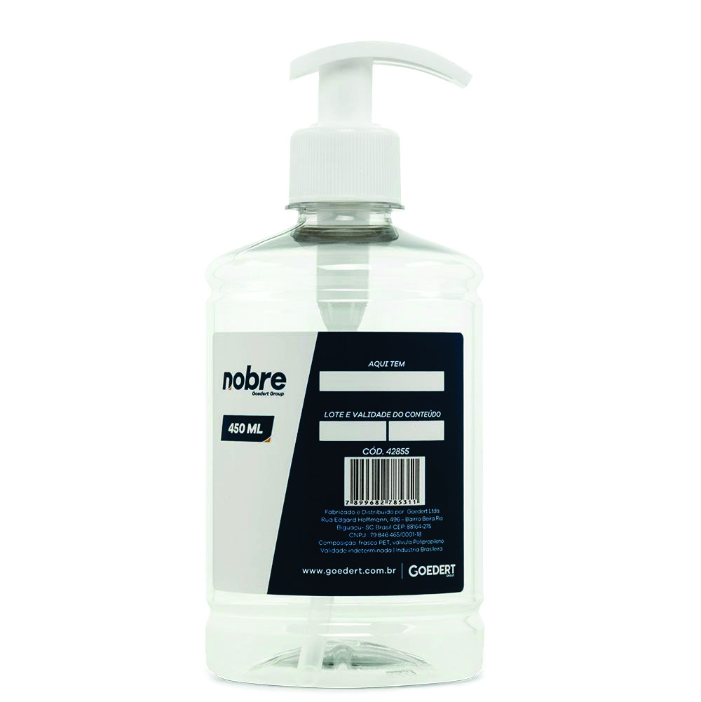 FRASCO COM VÁLVULA PUMP PARA ÁLCOOL/SABONETE NOBRE 450ML<br> FRASCO COM VÁLVULA PUMP PARA ÁLCOOL/SABONETE NOBRE 450ML<br>