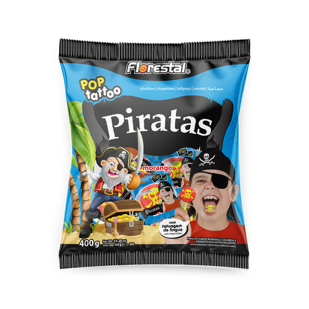 PIRULITO POP TATTOO PIRATAS 400G - FLORESTAL                                                                                                                                                             PIRULITO POP TATTOO PIRATAS 400G - FLORESTAL