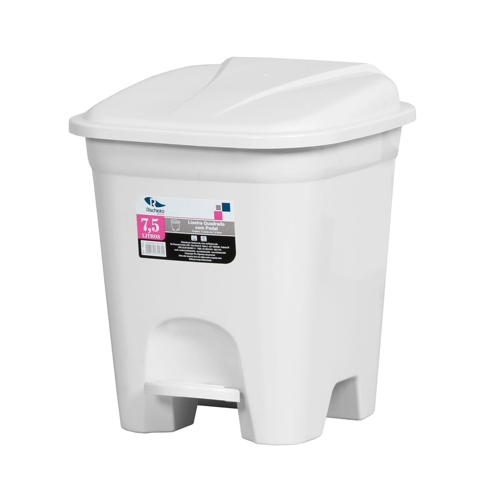 LIXEIRA COM PEDAL QUADRADA BRANCA 7,5L - RISCHIOTO LIXEIRA COM PEDAL QUADRADA BRANCA 7,5L - RISCHIOTO