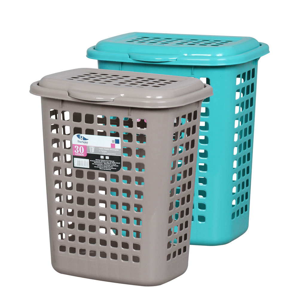 CESTO TELADO RETANGULAR COM TAMPA 30L - REF.9161 - RISCHIOTO  CESTO TELADO RETANGULAR COM TAMPA 30L - REF.9161 - RISCHIOTO