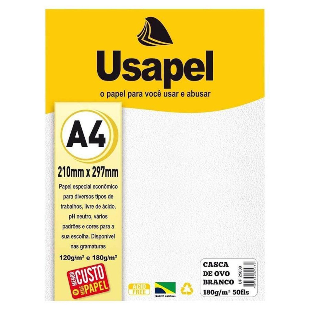 PAPEL CASCA OVO BRANCO 180GR C/50FL USAPEL<br> PAPEL CASCA OVO BRANCO 180GR C/50FL USAPEL<br>