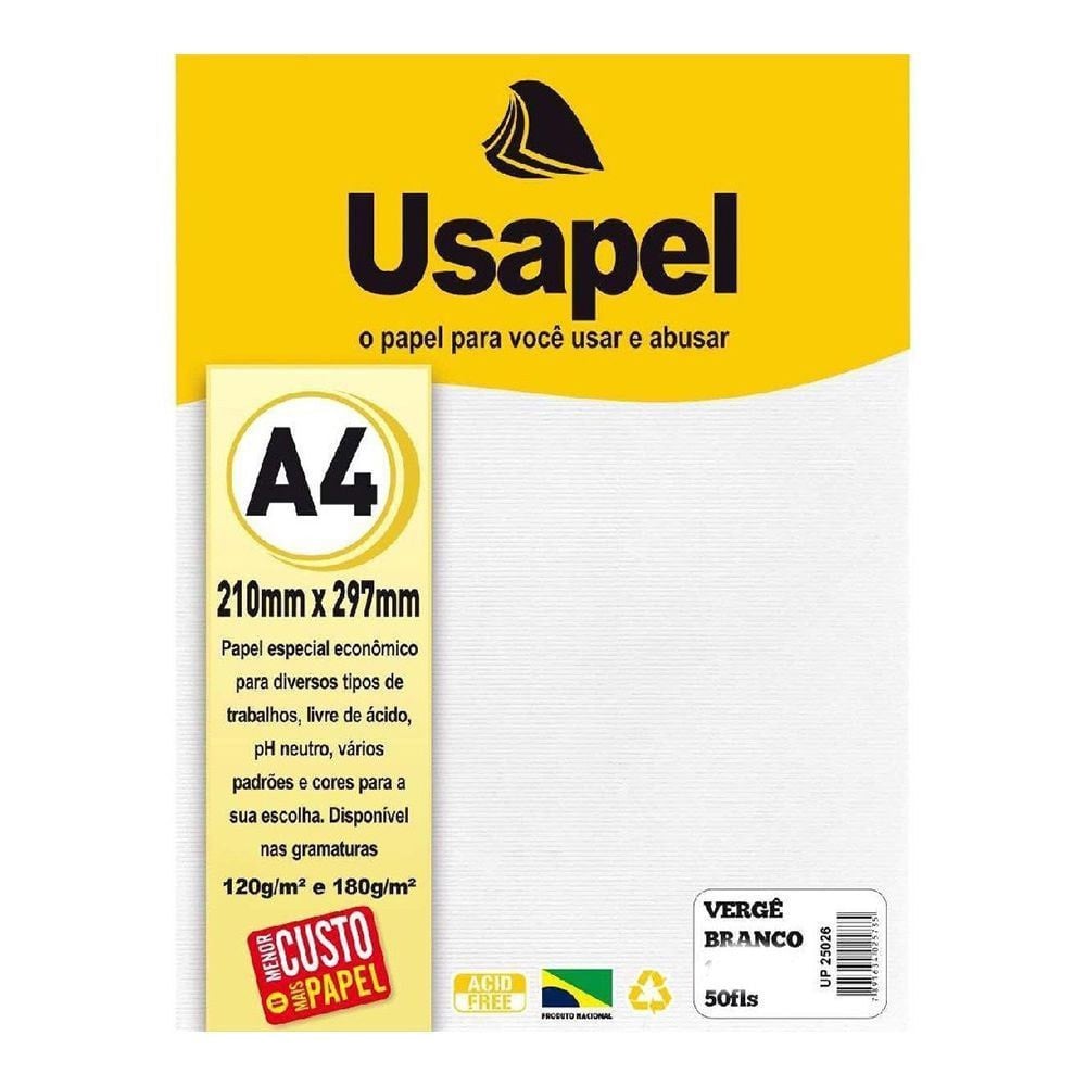 PAPEL VERGÊ BRANCO 180GR C/50FL USAPEL<br> PAPEL VERGÊ BRANCO 180GR C/50FL USAPEL<br>