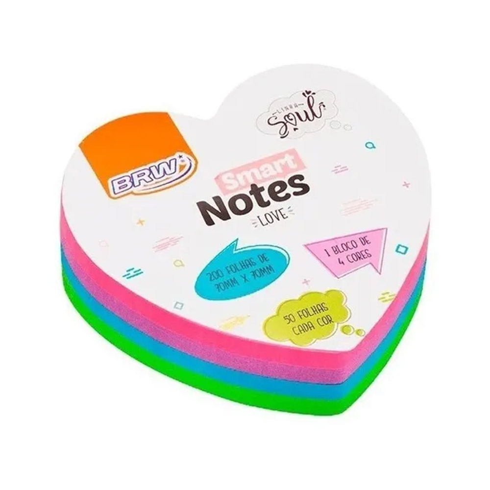 BLOCO SMART NOTES 70X70MM CORAÇÃO COLOR 200 FOLHAS - BRW BLOCO SMART NOTES 70X70MM CORAÇÃO COLOR 200 FOLHAS - BRW