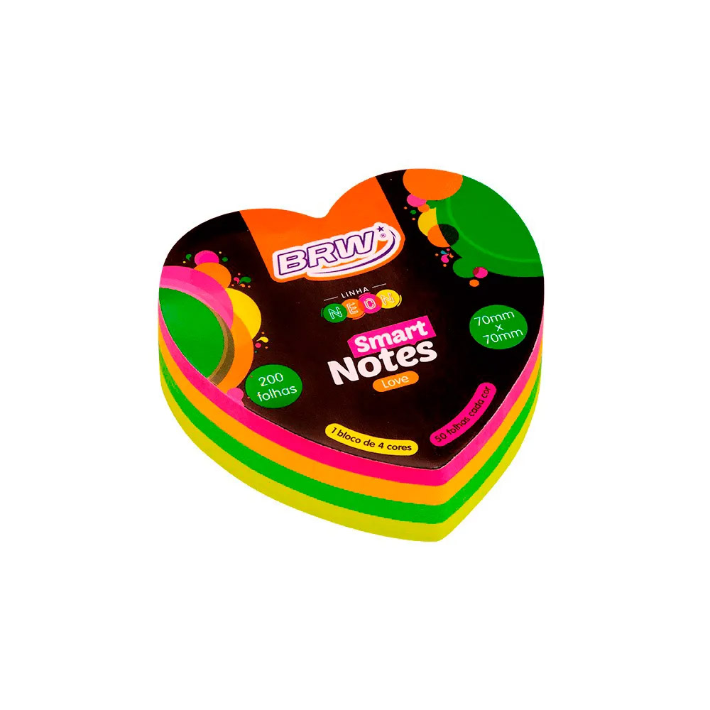 BLOCO SMART NOTES 70X70MM CORACAO COLOR NEON 200FL - BRW  BLOCO SMART NOTES 70X70MM CORACAO COLOR NEON 200FL - BRW