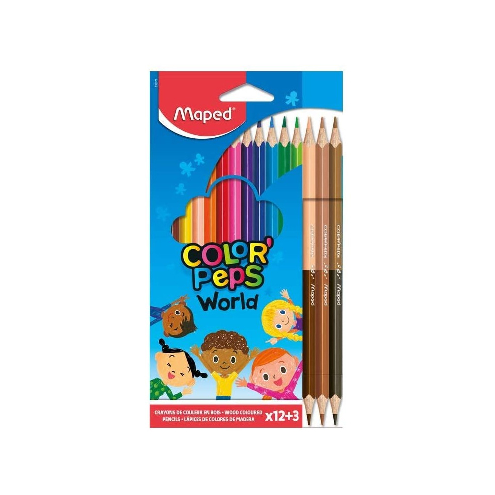 LAPIS DE COR COLOR PEPS 12 CORES +3 TONS DE PELE - MAPED  LAPIS DE COR COLOR PEPS 12 CORES +3 TONS DE PELE - MAPED