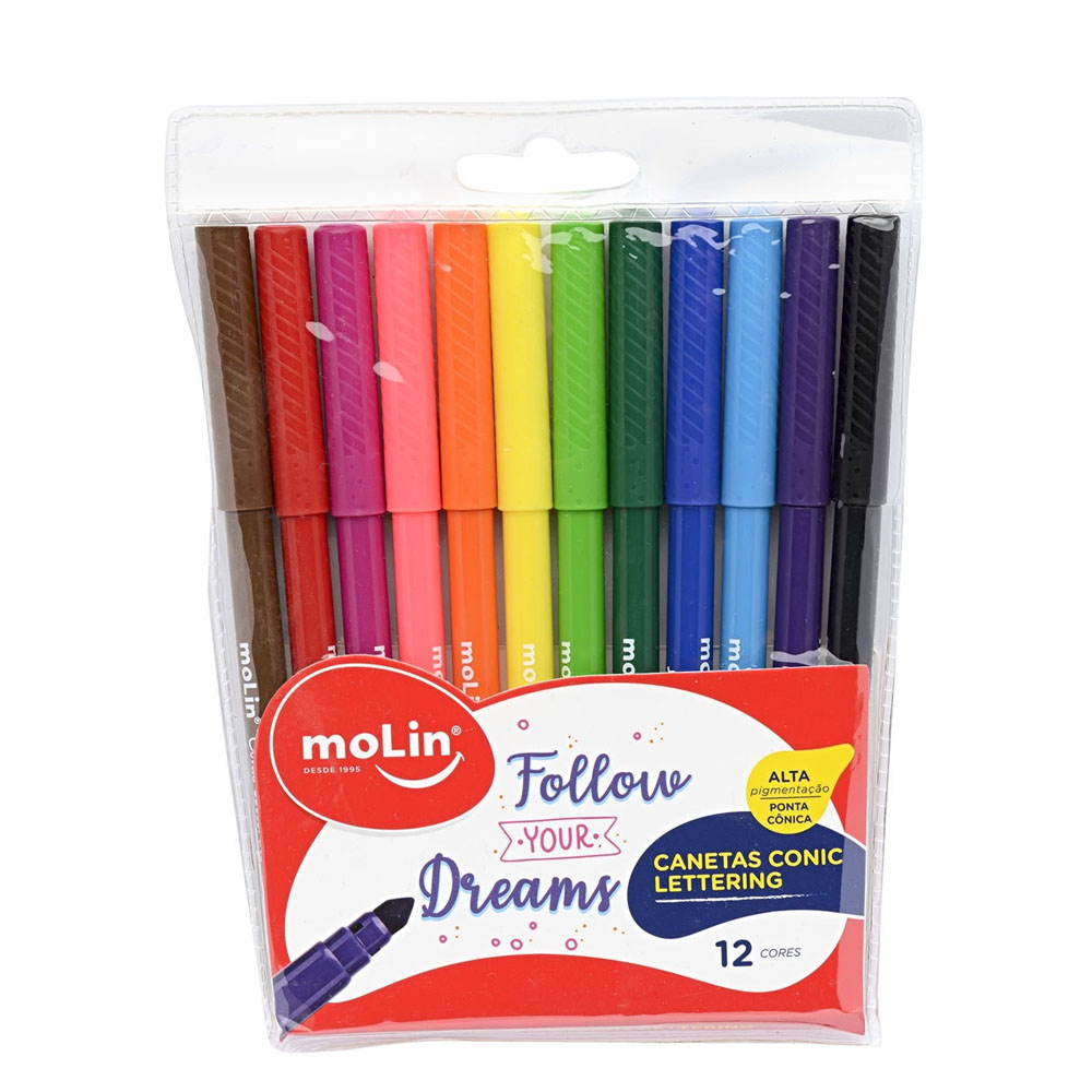 CANETA HIDROGRÁFICA CONIC LETTERING 12 CORES - MOLIN<br> CANETA HIDROGRÁFICA CONIC LETTERING 12 CORES - MOLIN<br>