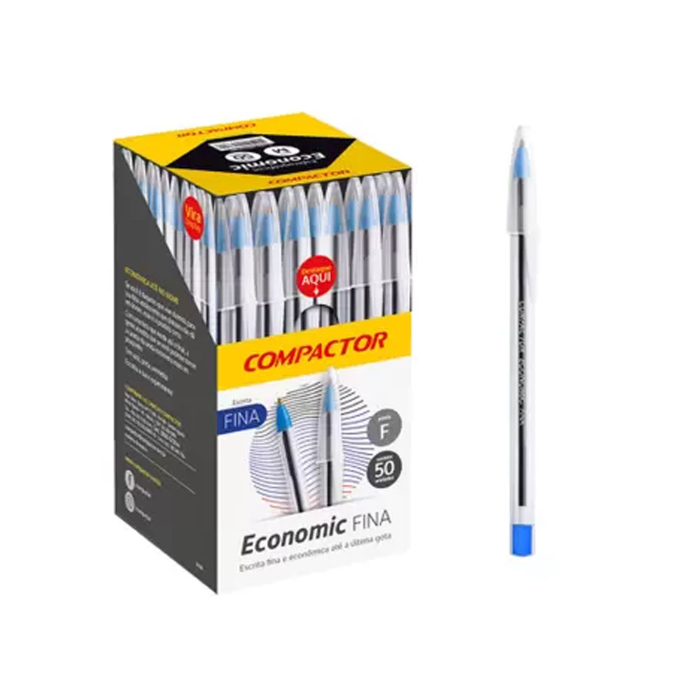 CANETA ESFEROGRÁFICA ECONOMIC AZUL FINA C/50 - COMPACTOR
