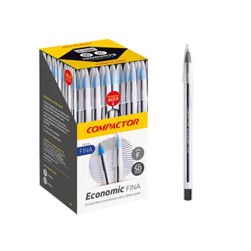 CANETA ESFEROGRÁFICA ECONOMIC PRETA FINA C/50 - COMPACTOR <br>