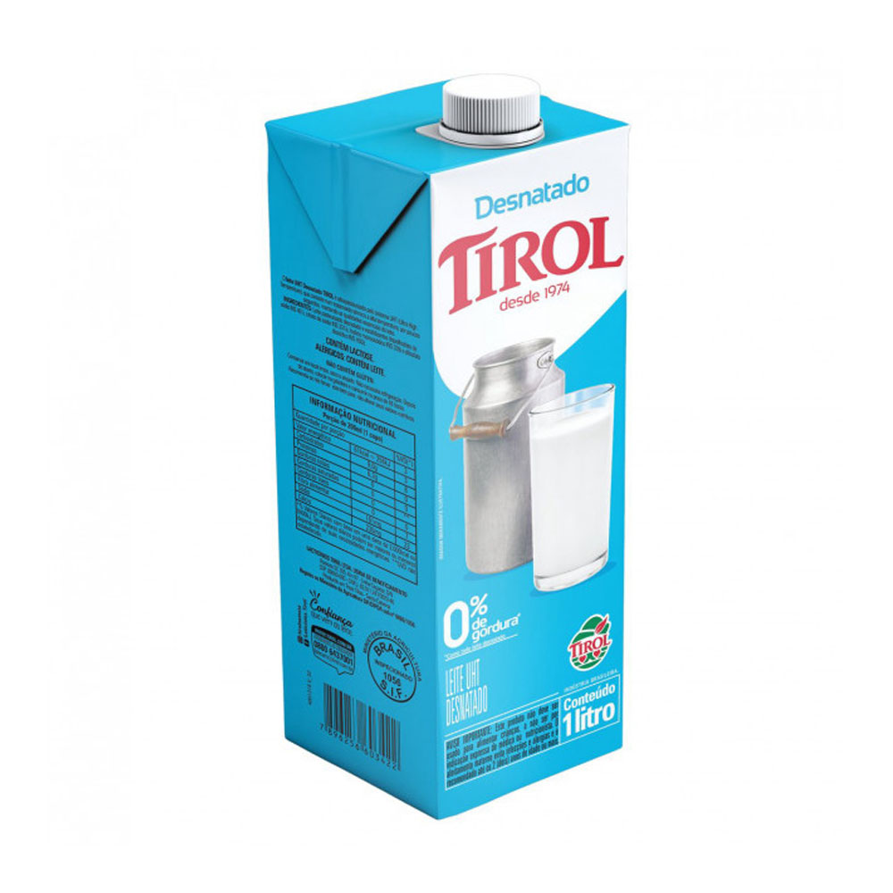 LEITE LÍQUIDO UHT DESNATADO TIROL 1L TAMPA ROSCA<br> LEITE LÍQUIDO UHT DESNATADO TIROL 1L TAMPA ROSCA<br>