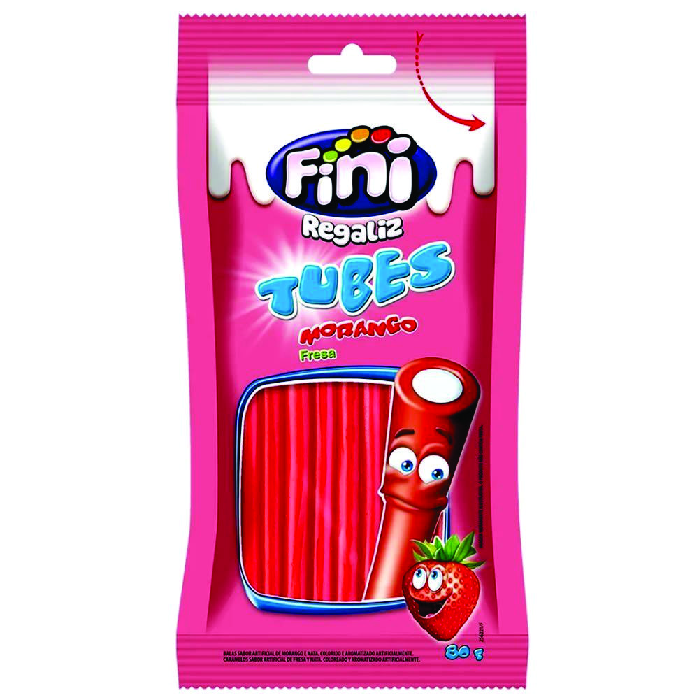 Bala Fini Tubes Morango 80g                                                                                                                                                                     Bala Fini Tubes Morango 80g