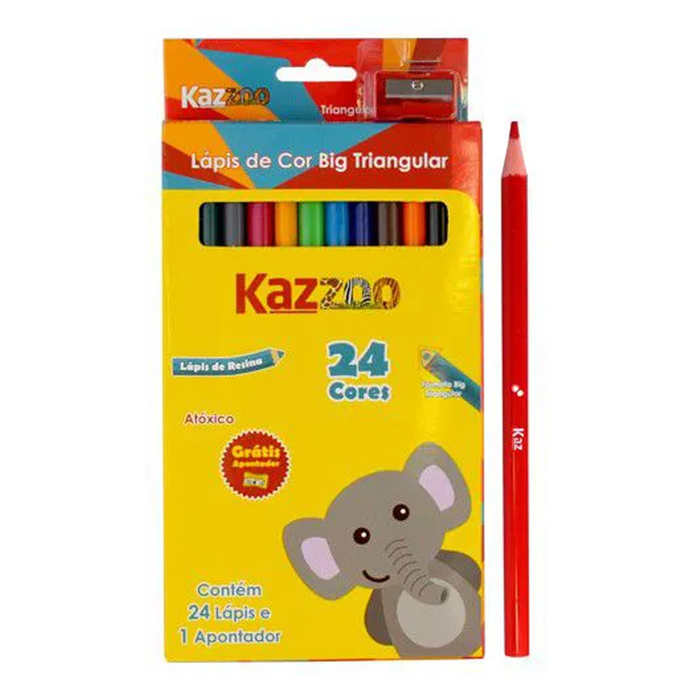 LÁPIS DE COR 24 CORES BIG TRIANGULAR KAZ  LÁPIS DE COR 24 CORES BIG TRIANGULAR KAZ