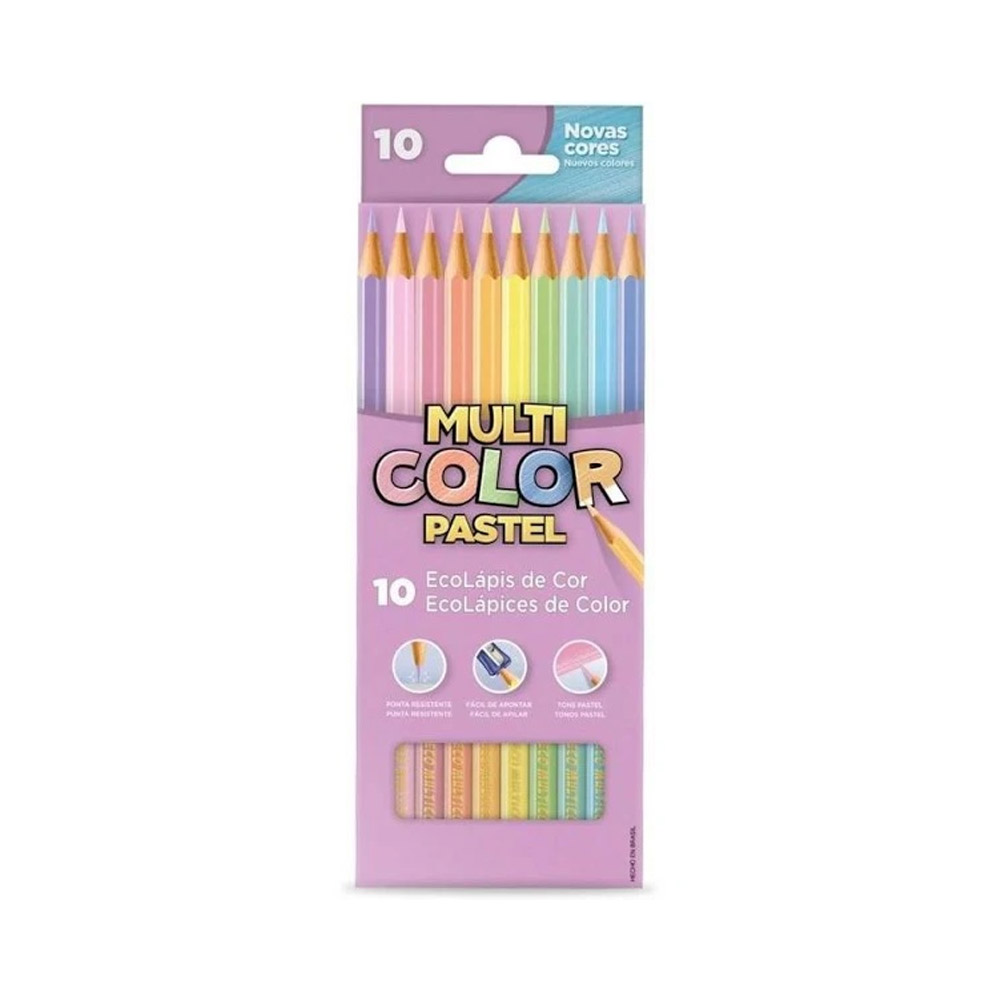 LÁPIS DE COR MULTICOLOR PASTEL 10 CORES  LÁPIS DE COR MULTICOLOR PASTEL 10 CORES