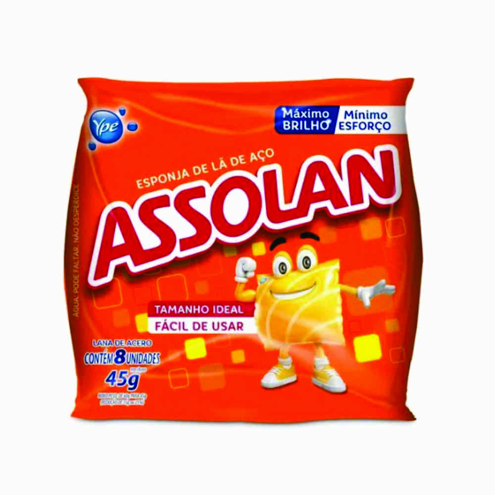 LÃ DE AÇO ASSOLAN C/8 YPÊ 45G<br> LÃ DE AÇO ASSOLAN C/8 YPÊ 45G<br>