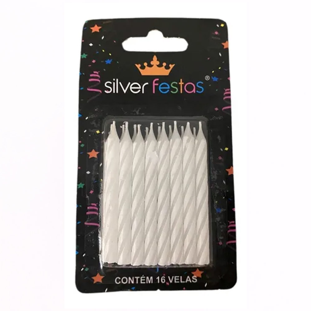 VELA PALITINHO ESPIRAL BRANCA SILVER C/16<br> VELA PALITINHO ESPIRAL BRANCA SILVER C/16<br>