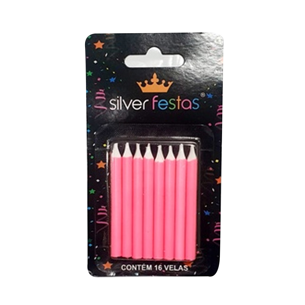 VELA PALITINHO LISA ROSA SILVER C/16    VELA PALITINHO LISA ROSA SILVER C/16