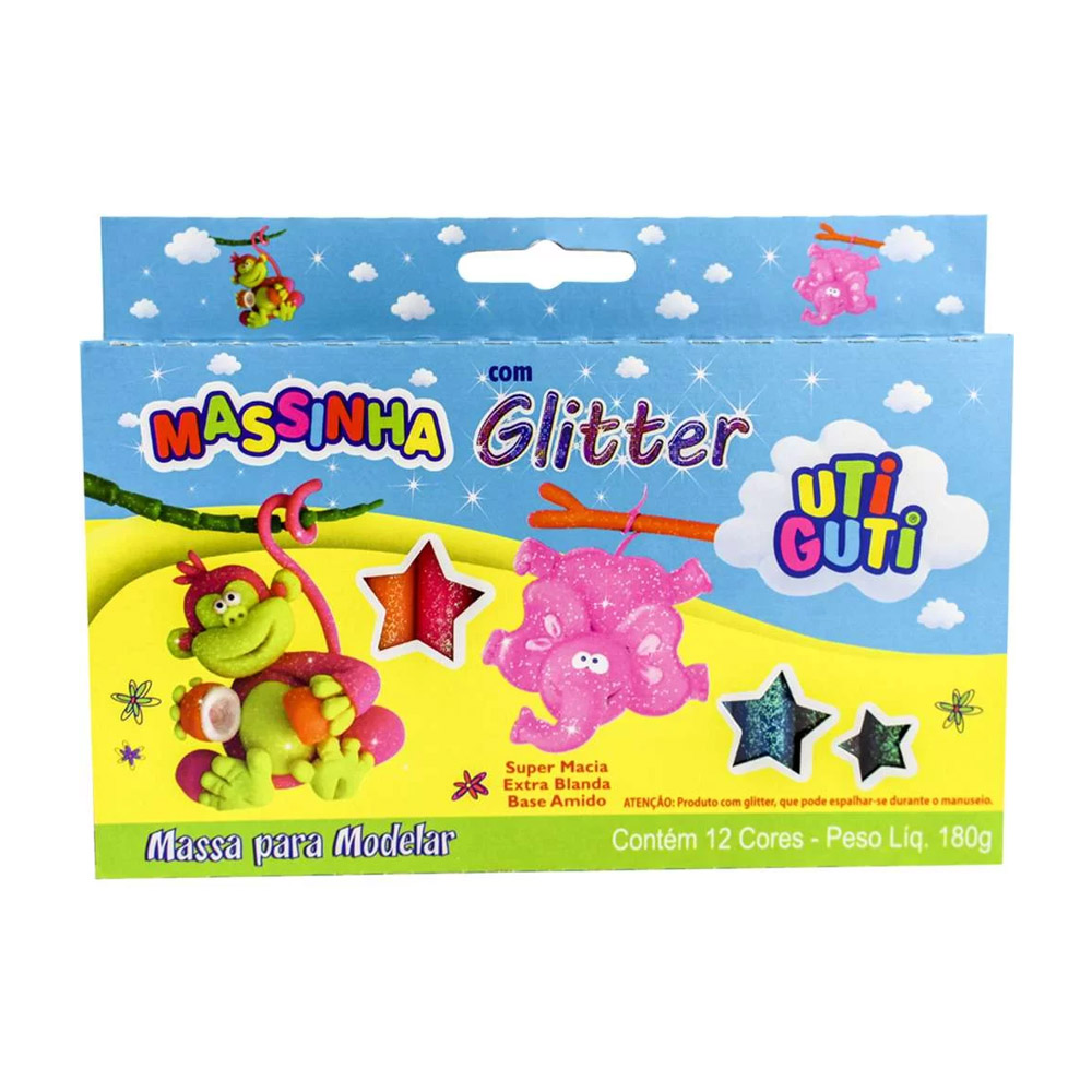 MASSINHA DE MODELAR SOFT GLITTER 180G UTIGUTI C/12 CORES<br> MASSINHA DE MODELAR SOFT GLITTER 180G UTIGUTI C/12 CORES<br>