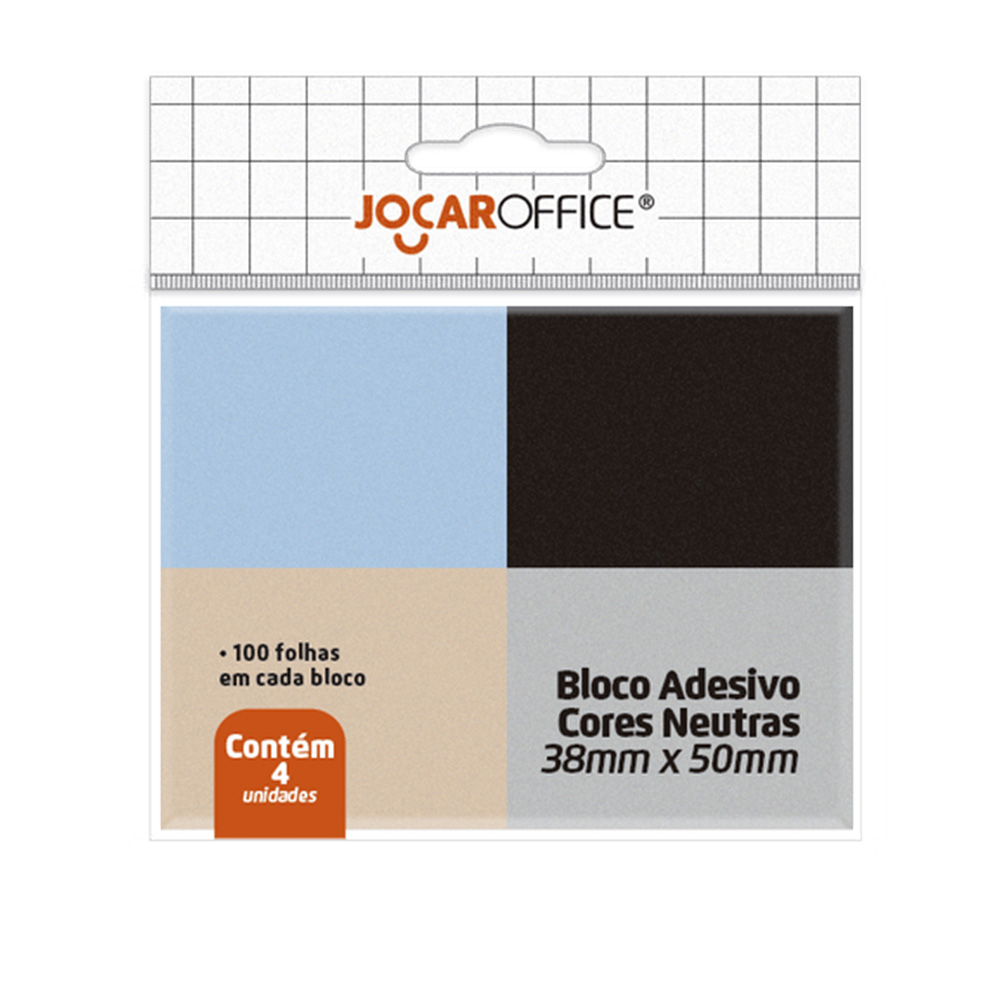BLOCO ADESIVO CORES NEUTRAS 4 BLOCOS 38X50MM JOCAR 100FL<br> BLOCO ADESIVO CORES NEUTRAS 4 BLOCOS 38X50MM JOCAR 100FL<br>