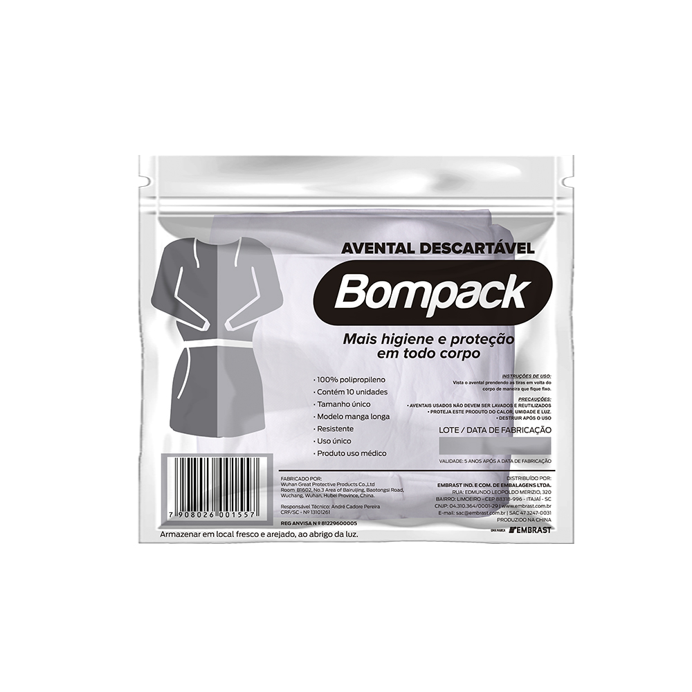 AVENTAL MANGA LONGA SLIM PC/10 BOMPACK                                                                                                                                                                   AVENTAL MANGA LONGA SLIM PC/10 BOMPACK