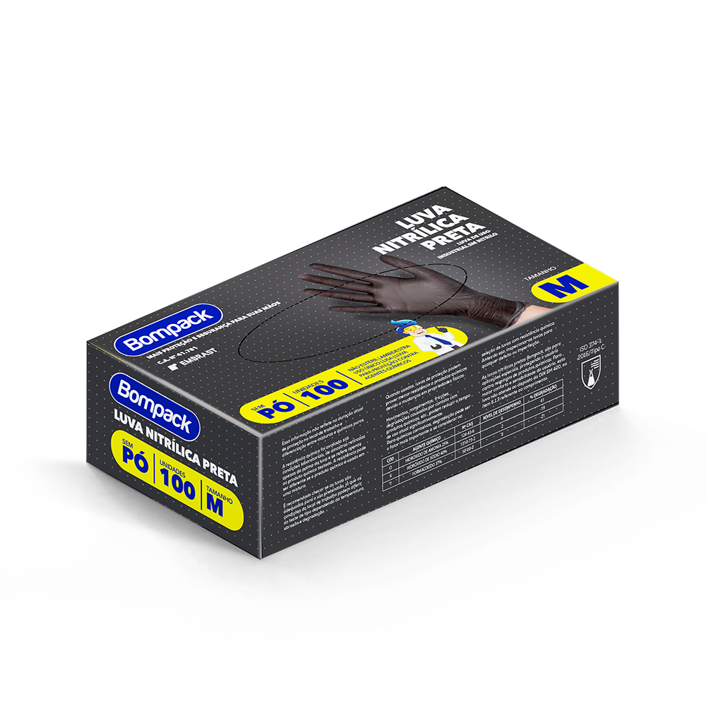 LUVA NITRILICA PRETA M C/100 BOMPACK<br> LUVA NITRILICA PRETA M C/100 BOMPACK<br>