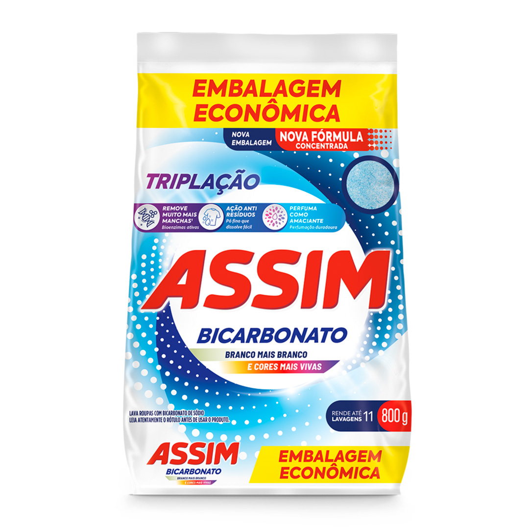 SABÃO EM PÓ BICARBONATO ASSIM EMBALAGEM ECONÔMICA 800G<br> SABÃO EM PÓ BICARBONATO ASSIM EMBALAGEM ECONÔMICA 800G<br>