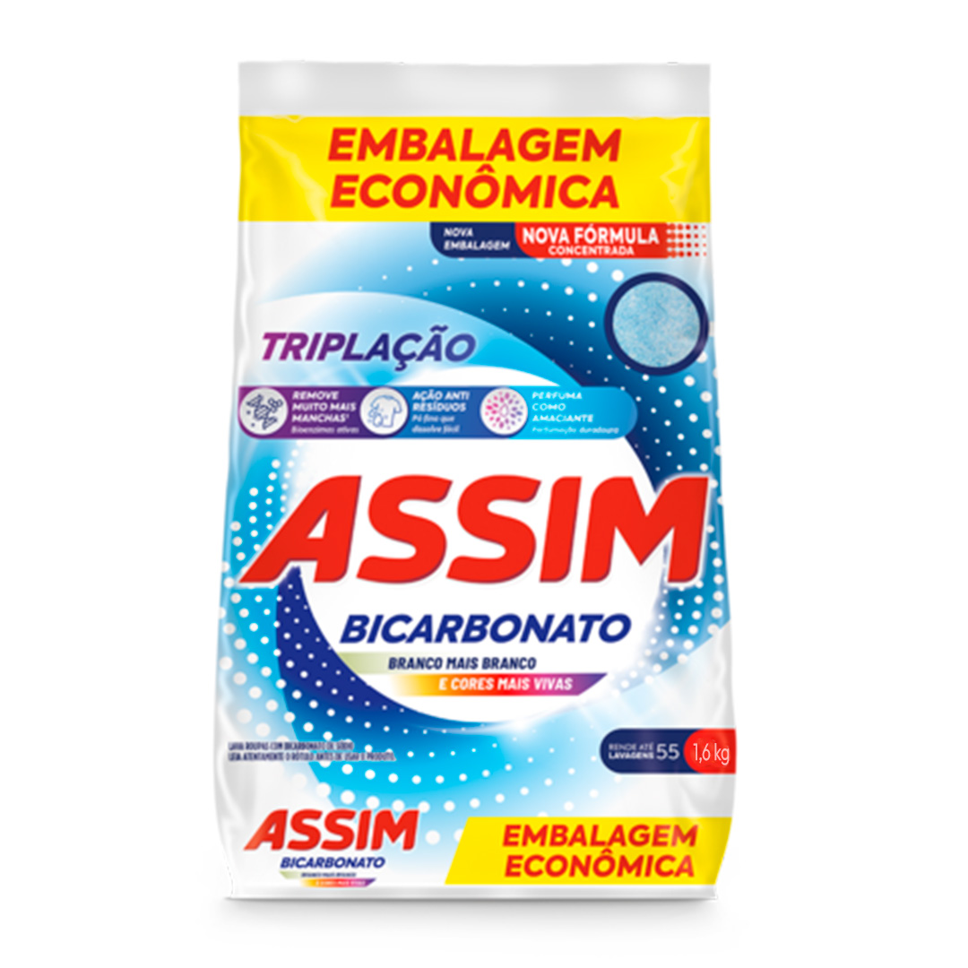 SABÃO EM PÓ BICARBONATO ASSIM EMBALAGEM ECONÔMICA 1,6KG<br> SABÃO EM PÓ BICARBONATO ASSIM EMBALAGEM ECONÔMICA 1,6KG<br>
