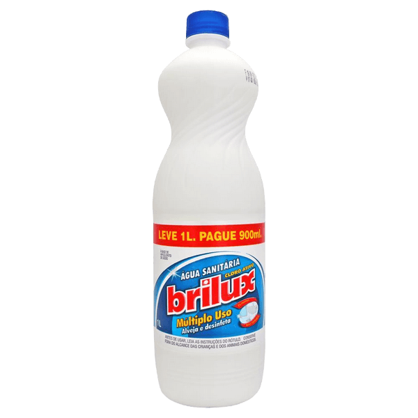 ÁGUA SANITÁRIA BRILUX CLORO ATIVO LEVE 1L PAGUE 900ML. ÁGUA SANITÁRIA BRILUX CLORO ATIVO LEVE 1L PAGUE 900ML.