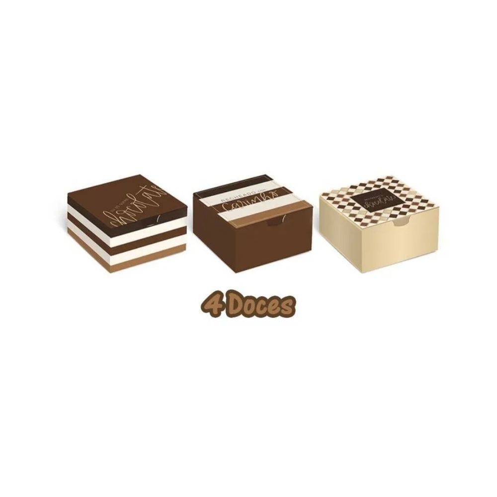 CAIXA DIVER PARA 4 BRIGADEIRO TONS CHOC 8,5X8,5X3,5 CROMUS 10 UNIDADES  CAIXA DIVER PARA 4 BRIGADEIRO TONS CHOC 8,5X8,5X3,5 CROMUS 10 UNIDADES
