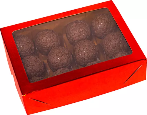 CAIXA LAMINADA COM VISOR PARA 12 DOCES VERMELHO IDEIA UN  CAIXA LAMINADA COM VISOR PARA 12 DOCES VERMELHO IDEIA UN