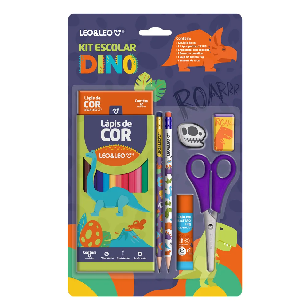 KIT ESCOLAR DINO LAPIS DE COR 12 CORES LEO&LEO                                                                                                                                                           KIT ESCOLAR DINO LAPIS DE COR 12 CORES LEO&LEO