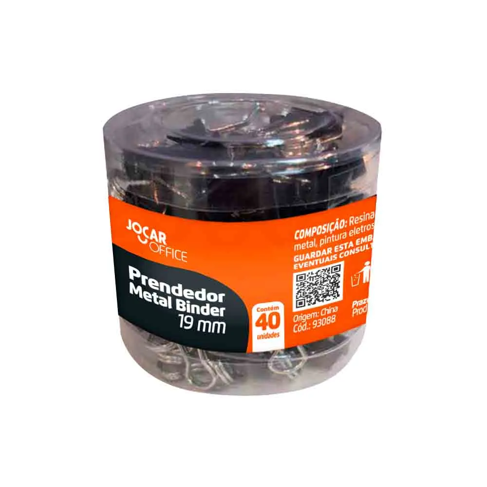 PRENDEDOR METAL BINDER PRETO 19MM C/40 JOCAR                                                                                                                                                             PRENDEDOR METAL BINDER PRETO 19MM C/40 JOCAR