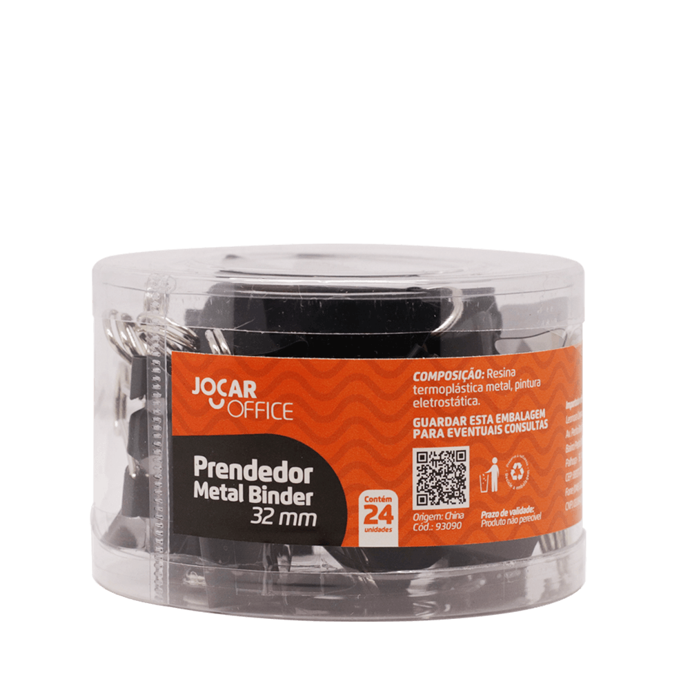 PRENDEDOR METAL BINDER PRETO 32MM JOCAR 24UN                                                                                                                                                            