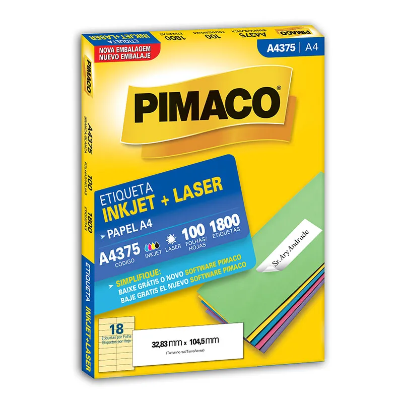 ETIQUETA A4375 LASER A4 COM 100 FOLHAS PIMACO                                                                                                                                                                  ETIQUETA A4375 LASER A4 COM 100 FOLHAS PIMACO