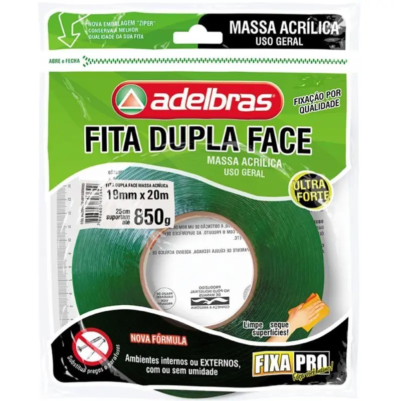 FITA DUPLA FACE 19MM X 20M MASSA ADESIVA FIXA PRO ADELBRAS                                                                                                                                              