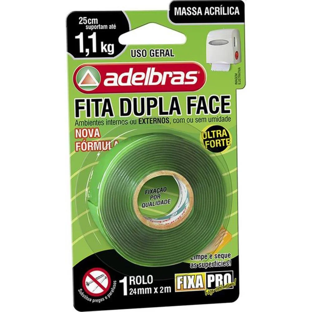 FITA DUPLA FACE 24MMX2M MASSA ADESIVA FIXA PRO ADELBRAS                                                                                                                                                 
